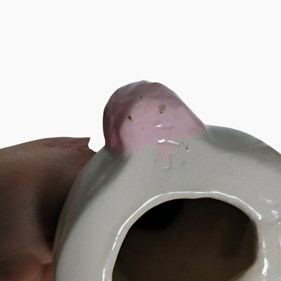 Ceramic Bunny Rabbit Figurine, Lavender Scarf & Pink Ears, Vintage Easter Decor - Picture 8 of 9